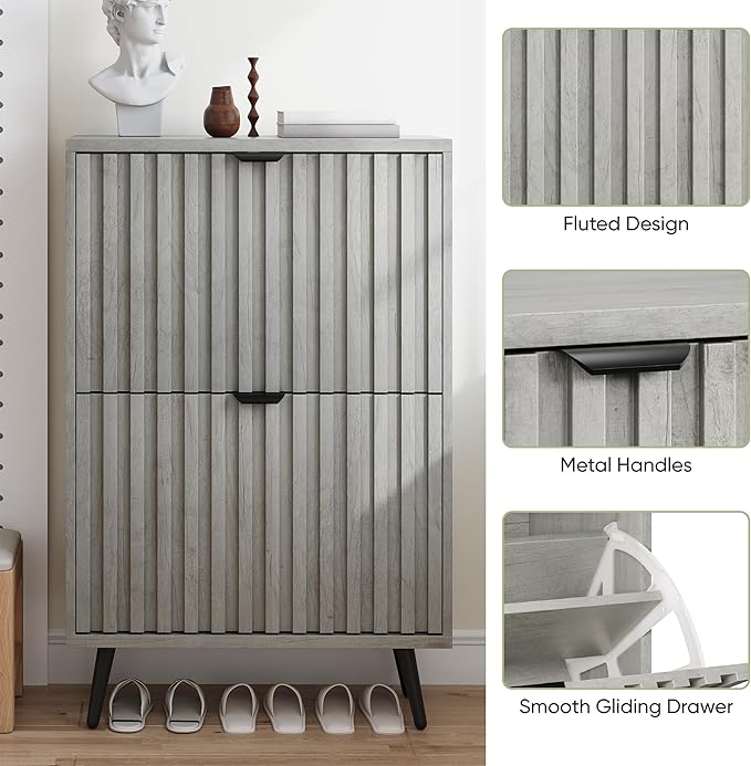 Smuxee Shoe Cabinet with 2 Flip Drawers, 23.6" Grey Hidden Shoe Storage Cabinet - Image 5