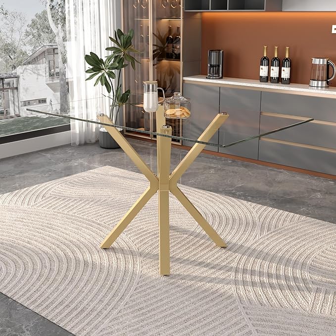 Tempered Glass Dining Table for 4, 48 Inch Rectangular Kitchen Table by Goldfan