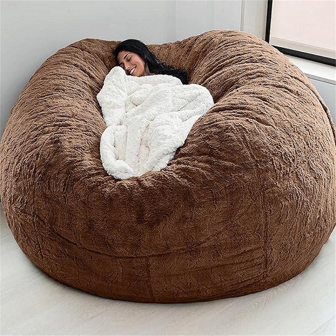 Giant Fur Bean Bag Chair Cover for Kids Adults, Living Room Furniture Big Round by LLPCKPB