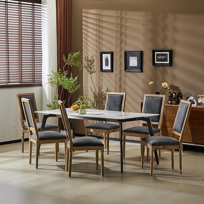 Merax Upholstered Solid Wood Dining Chairs Set of 6, French Country Style - Image 3