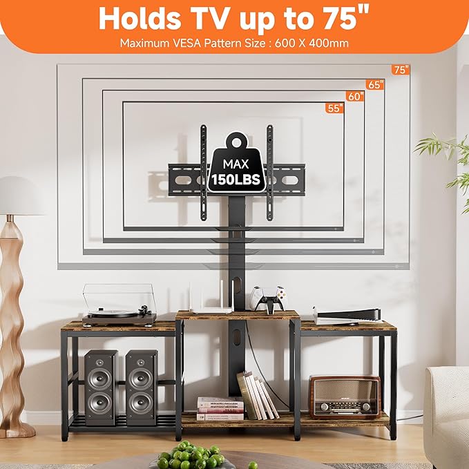 Aquzee TV Stand with Mount for up to 75 inch with Power Outlet, 58”W Wood - Image 4