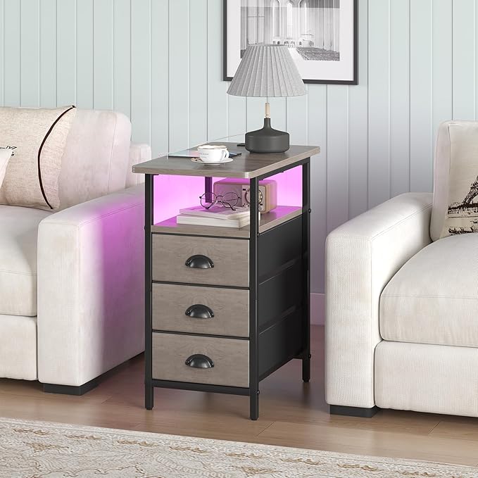 End Table with Charging Station, LED Side Tables with USB Ports and Outlets - Image 2