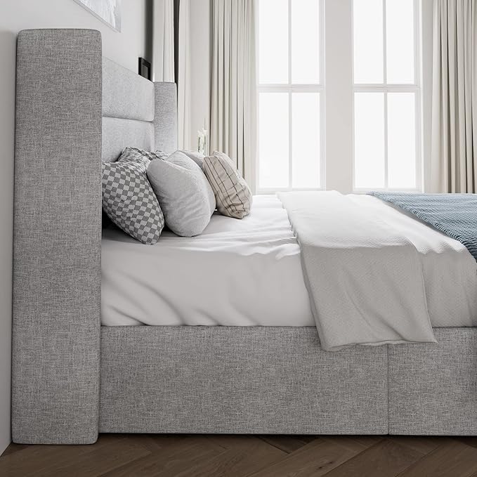 SHA CERLIN King Size Lift Up Storage Bed/Modern Wingback Headboard/Upholstered - Image 7