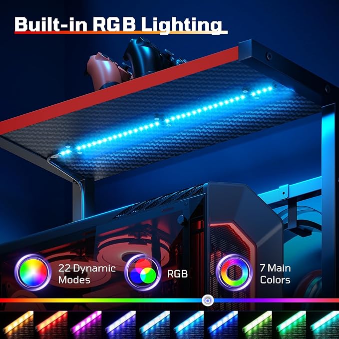 Bestier Gaming Desk with LED Lights, 44 Inch Reversible Computer Desk with - Image 5