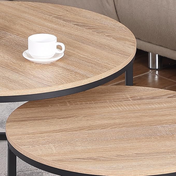 CENSI 24" Round Nesting Table, Accent Coffee Table, Natural Oak, Light Wooden - Image 5