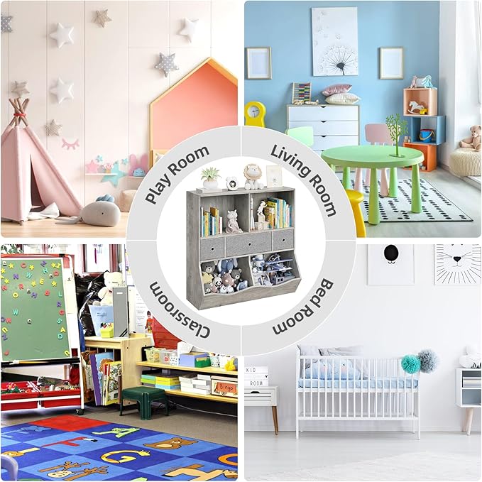 IDEALHOUSE 7-Cubby Large Kids Toy Storage Organizer, Children Wood Bookcase and - Image 7