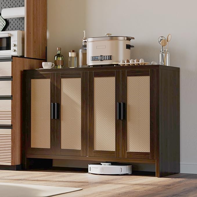 Rattan Buffet Cabinet with Storage, Sideboard Cabinet with Doors and Adjustable by MERICONIA