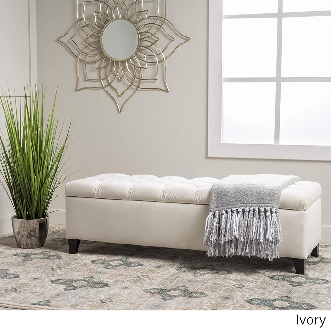 Christopher Knight Home Ottilie Velvet Storage Ottoman, Ivory 17.5”D x 51.0”W x - Image 4