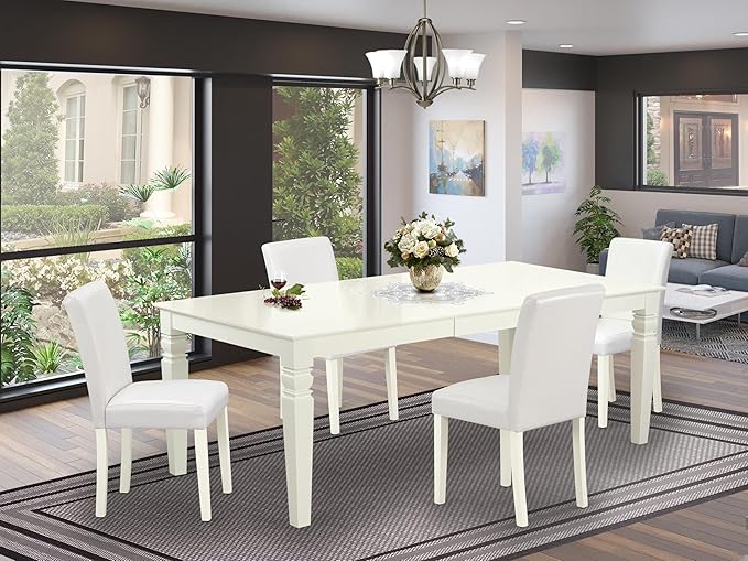 East West Furniture LGAB5-LWH-64 5 Piece Dining Table Set Includes a Rectangle - Image 2