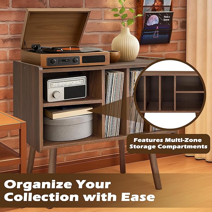 Record Player Stand with Vinyl Storage, Wooden Record Player Table with 5 - Image 5
