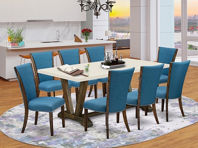 East West Furniture V727VE721-9 9 Piece Dining Set Includes a Rectangle Dining - Image 2