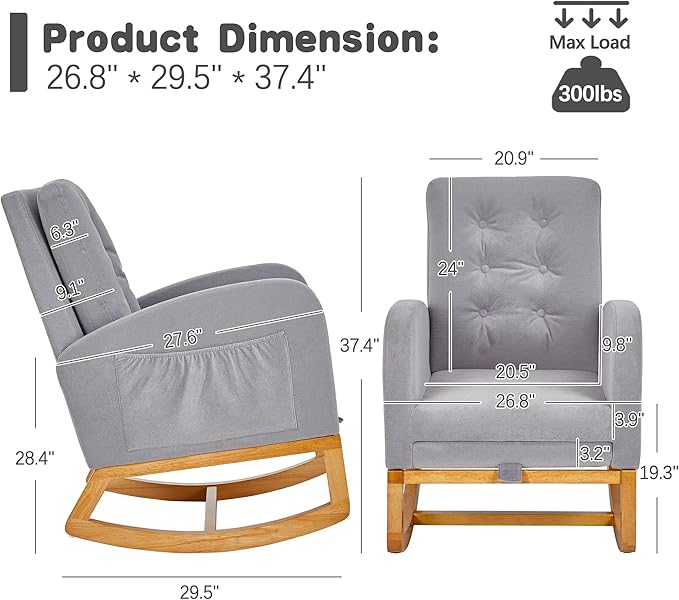 VECELO Rocking Chair Nursery, Modern Sherpa Glider Rocker Accent Arm Chair - Image 2