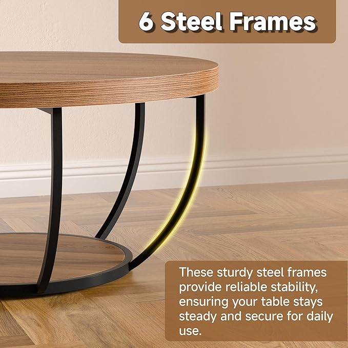 Round Coffee Table, 2-Tier Storage - Image 4
