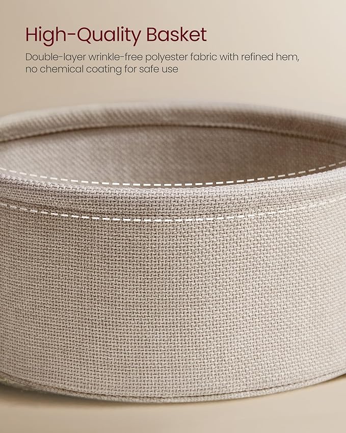VASAGLE Side Table with Charging Station, Round End Table with Fabric Basket - Image 7