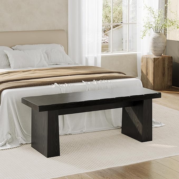LITTLE TREE 47-Inch Wooden Entryway Bench, Farmhouse Dining Bench - Image 3