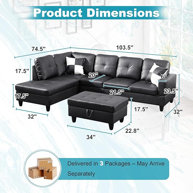 103.5" Oversized Sectional Couch, L Shaped Couch - Image 2