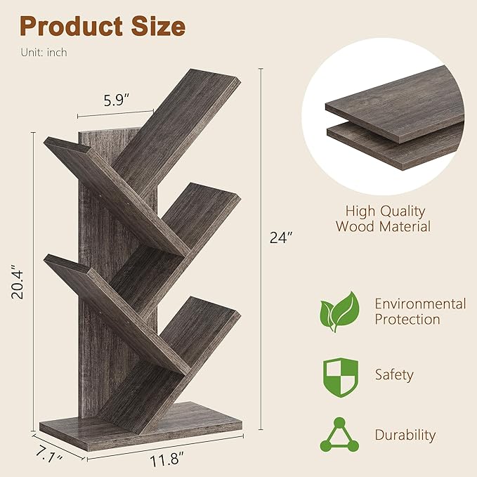 Hoctieon 4 Tier Tree Bookshelf, 4 Shelf Bookcase, Free Standing Tree Bookcase - Image 3