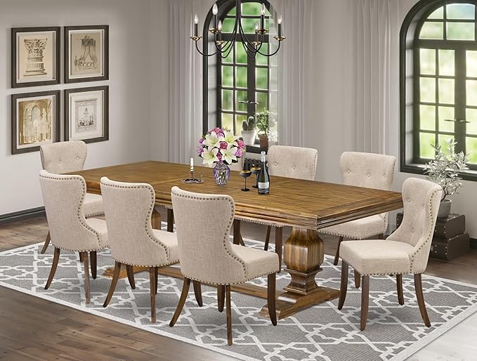 NKSI9-AWA-04 9-Piece Dining Table Set Consists of a Dining Table and 8 Light by LuxebyEastWestFurniture