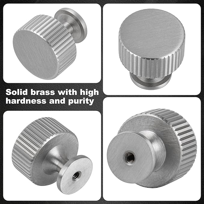 6 Pack Satin Nickel Cabinet Knobs, Solid Brass Drawer Pulls, Modern Kitchen - Image 3
