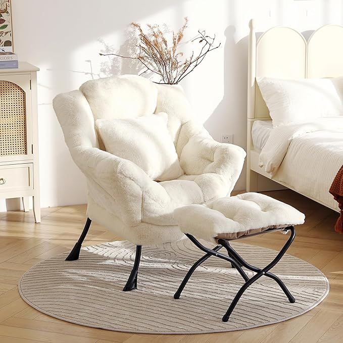 Large Lazy Chair with Ottoman, Accent Reading Chair with a Throw Pillow - Image 2