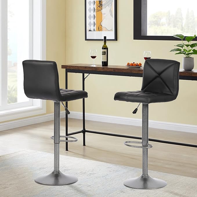BestOffice Bar Stools Set of 2, PU Leather Swivel Bar Stools Kitchen Counter - Image 2