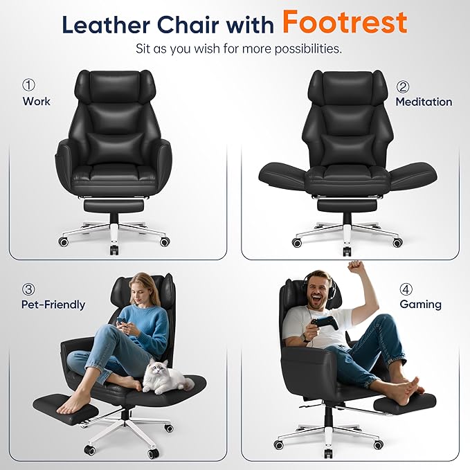 GABRYLLY Ergonomic Chair with Footrest – Wide Cross Legged Chair with - Image 6