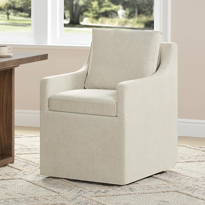 Upholstered Dining Chairs with Casters Washable Cover Side Deskchair with - Image 9