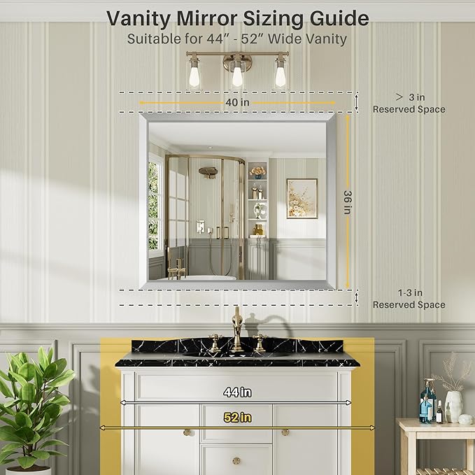 40x36 Inch Silver Bathroom Mirror - Image 2