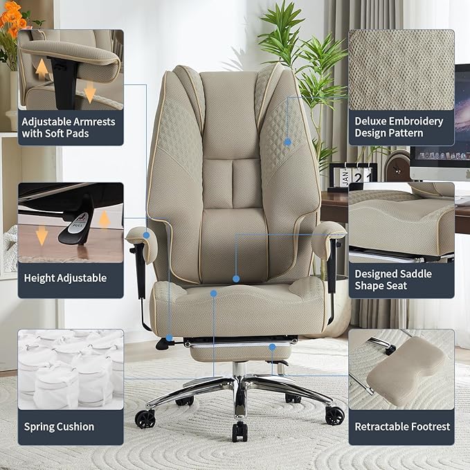 Big and Tall Office Chair 400lbs Wide Seat, Leather High Back Executive Office - Image 3