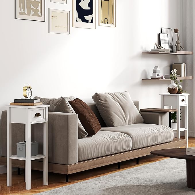 HOMCOM 2-Tier Side Table with Drawer, Narrow End Table with Bottom Shelf - Image 2