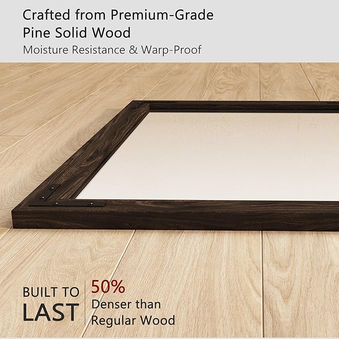 VocalStar Black Wood Framed Mirror 24 x 32 Inch, Rustic Natural Black Wooden - Image 3