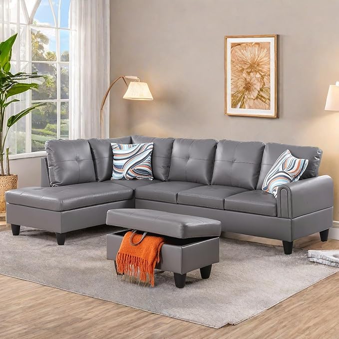 L Shaped Sectional Couches, Leather Couch Modular Sectional Sofa - Image 6
