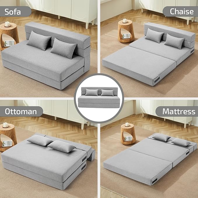 Folding Sofa Bed with Pillows- Convertible Chair Floor Couch & Sleeping Mattress - Image 5