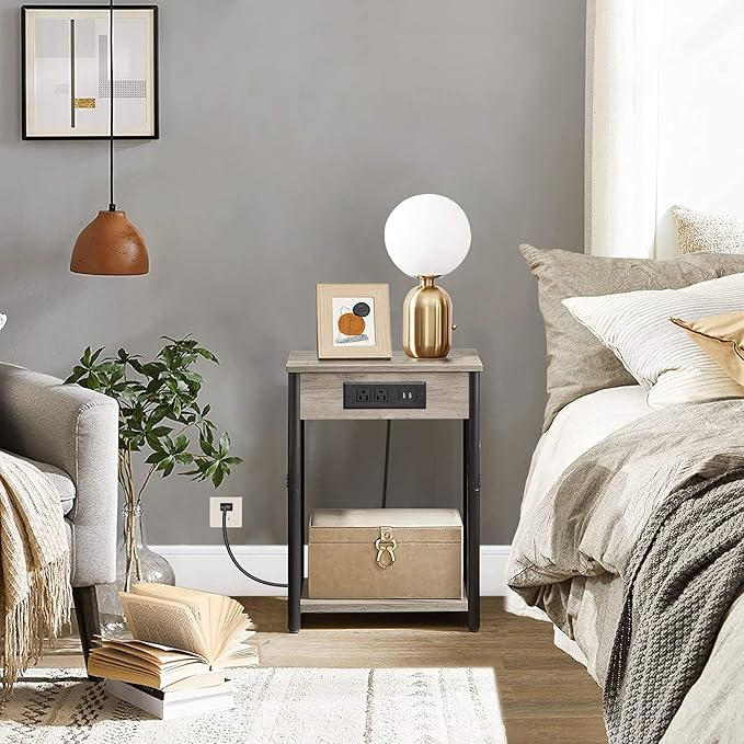 TUTOTAK End Table with Charging Station, Side Table with 2 USB Ports and 2 - Image 2