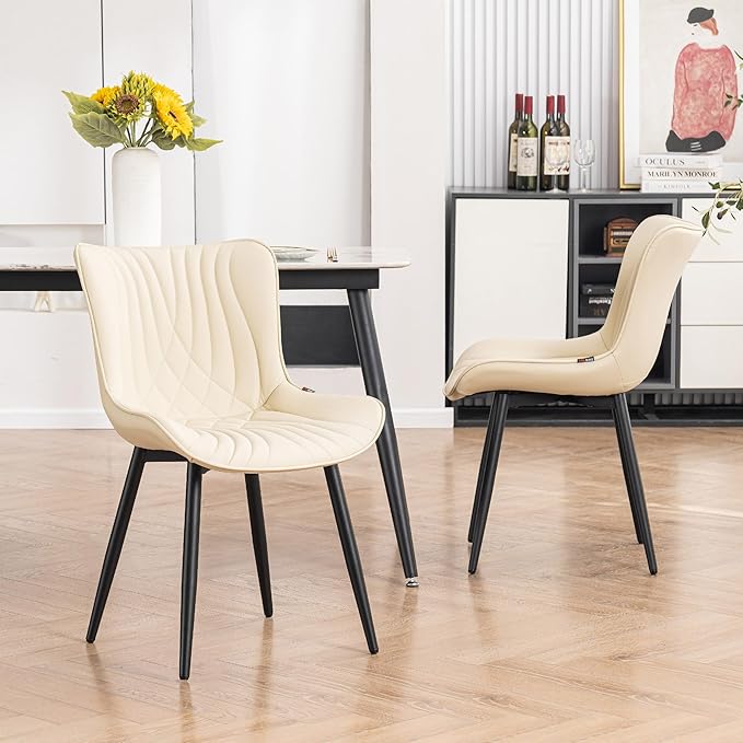 Kidol & Shellder Beige Dining Chairs Set of 2, Faux Leather Upholstered Mid - Image 8