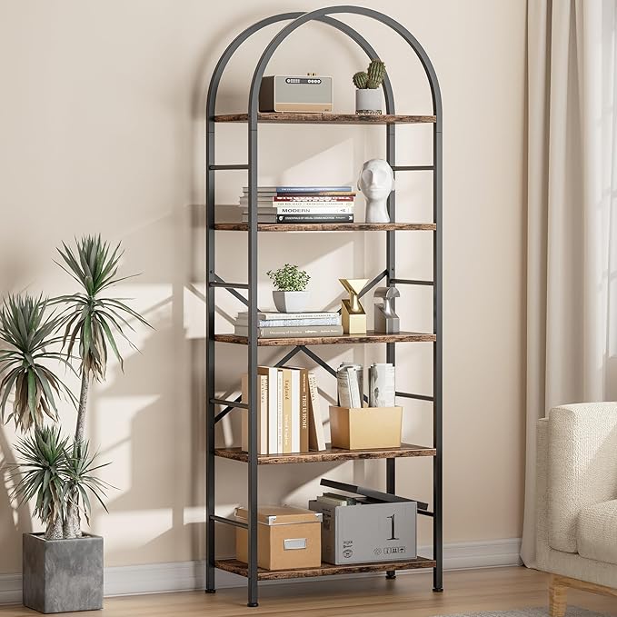 Shintenchi Bookshelf, Arched Bookshelf 5 Tier Bookcase, Tall Shelf by Shintenchi