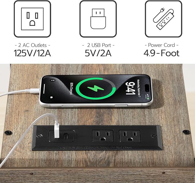 HOOBRO End Table with Charging Station, Narrow Side Table with 2 Drawer & USB - Image 7