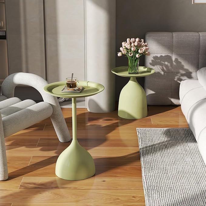 hitsuki Green Nesting Coffee Table Set of 2 Funky Colorful Round Metal End Side - Image 3