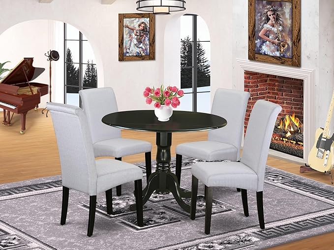 East West Furniture DLBA5-BLK-05 5 Piece Dining Set Includes a Round Dining - Image 2