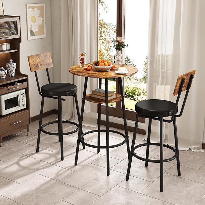 3 Pieces Round Bar Table Set, Small Dining Table - Image 7