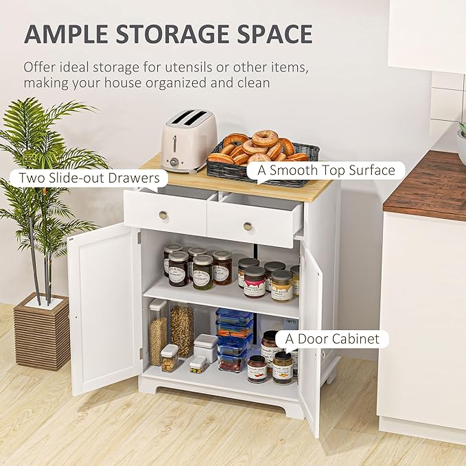 HOMCOM Sideboard with Solid Wood Countertop, Modern Kitchen Storage Cabinet - Image 4