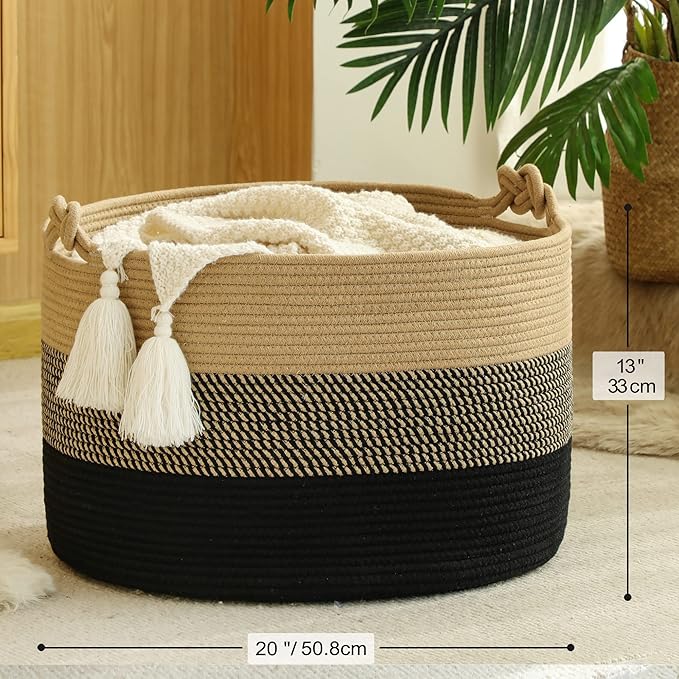 KAKAMAY Large Blanket Basket, Woven Rope Baskets - Image 6