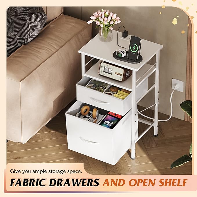 WLIVE Night Stand with Charger Station, Bedside Table, Small Dresser - Image 4