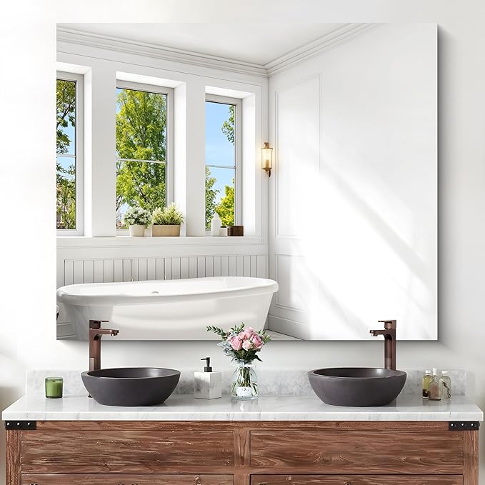KOCUUY Large Frameless Mirror, 40x48 Inch Square Bathroom Vanity Mirror by KOCUUY