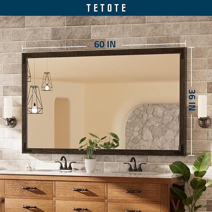TETOTE 60 x 36 Black Wood Framed Mirror - Image 7