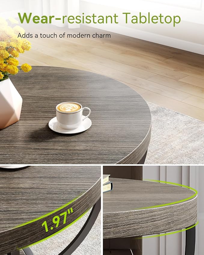 LITTLE TREE Round Coffee Table, 2-Tier Wood Accent Center Table - Image 6