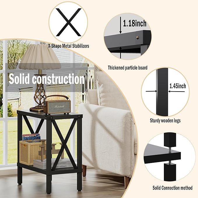 Narrow End Table, Large Sofa Side Table, Farmhouse Nightstand - Image 4
