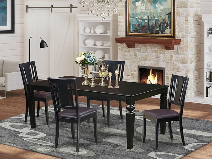 East West Furniture LGDU5-BLK-LC 5 Piece Kitchen Table & Chairs Set Includes a - Image 2