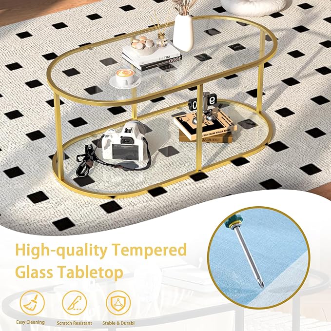 Coffee Table Gold Glass Coffee Table - Image 7
