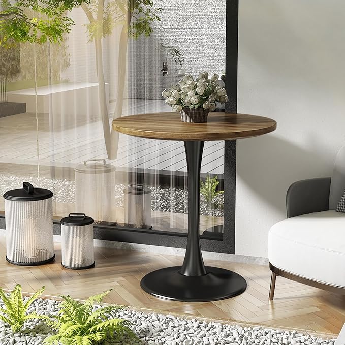 Wood Round Table Modern Dining Table Tulip Round Kitchen Table Wooden Mid - Image 4